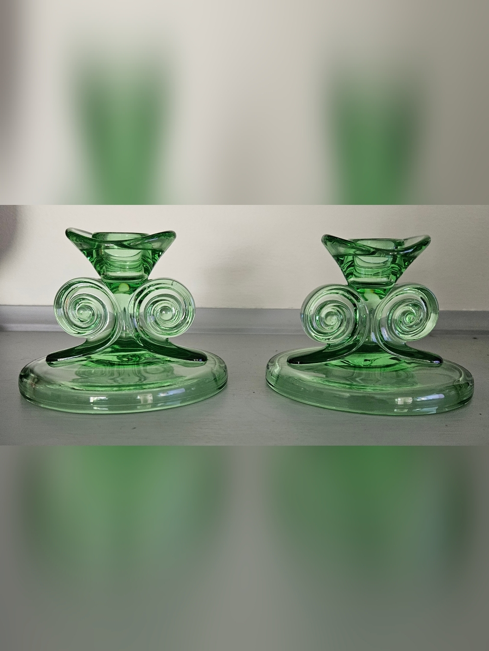 Fostoria Versailles Uranium Glass Candle Holders